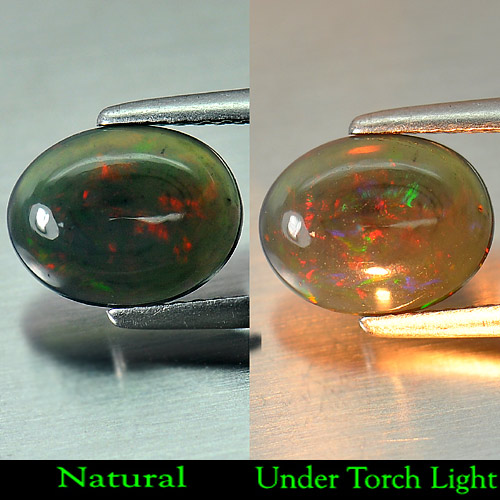 Natural Gem Oval Cabochon 1.15 Ct. Play Of Color Rainbow Fire Red Black Opal