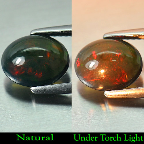 Play Of Color Rainbow Fire Red Black Opal 1.39Ct. Oval Cabochon Natural Gemstone