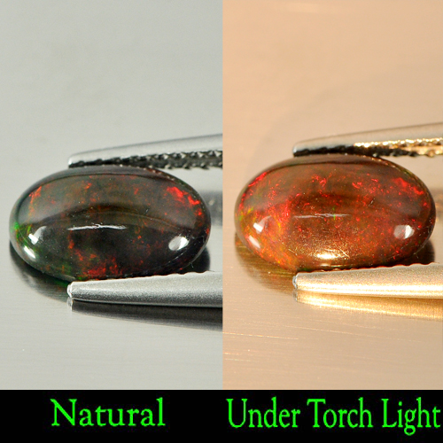 Fire Red Black Opal 0.97 Ct. Oval Cabochon Shape 9.7 x 6.6 Mm. Natural Gemstone