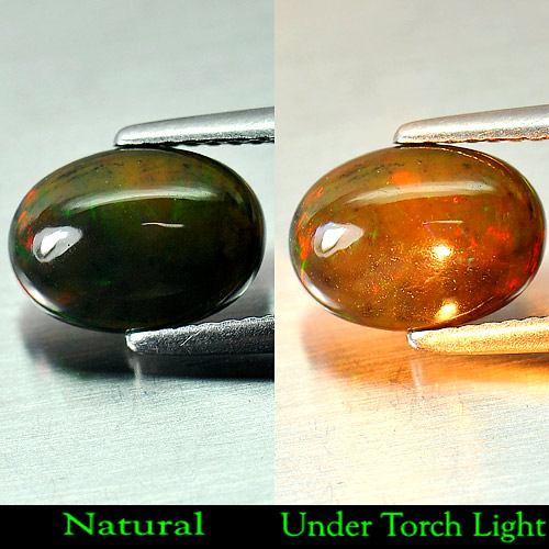 Oval Cabochon 1.52 Ct. Natural Gem Play Of Color Rainbow Fire Red Black Opal