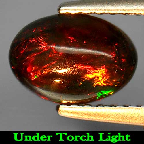 Oval Cabochon Natural Play Of Color Rainbow Fire Red Black Opal 0.83 Ct.