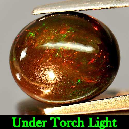 Play Of Color Rainbow Fire Red Black Opal 3.03 Ct. Oval Cabochon Natural Gem