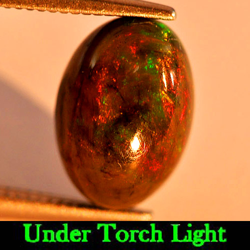 Fire Red Black Opal 1.79 Ct. Oval Cabochon Shape 10.7 x 7.4 Mm. Natural Gemstone