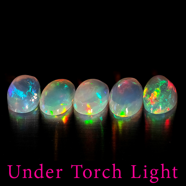 Natural Multi Color Opal 1.58 Ct. 5 Pcs Oval Cabochon Shape 6 x 4.2 Mm Gems