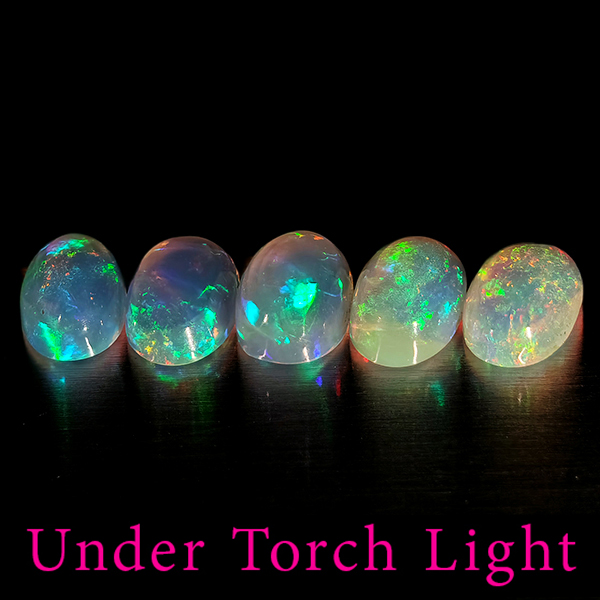 Natural Multi Color Opal 1.62 Ct. 5 Pcs Oval Cabochon Shape 6 x 4.1 Mm Gems