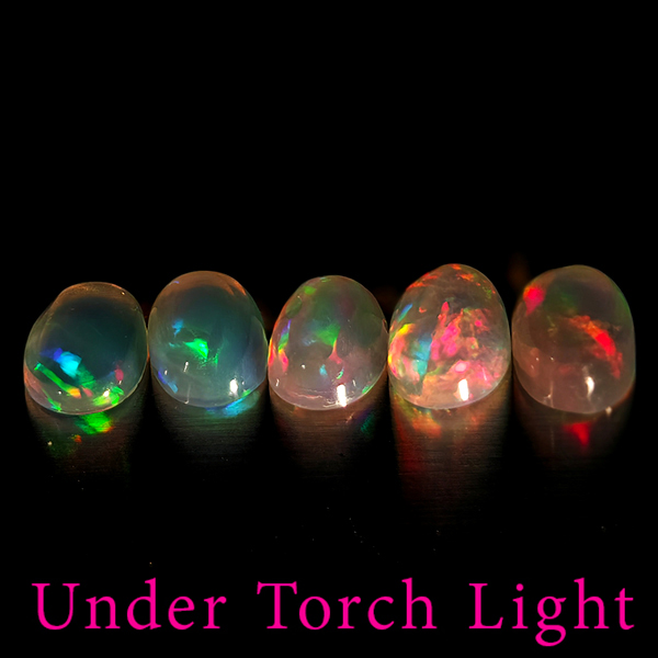 Natural Multi Color Opal 1.49 Ct. 5 Pcs Oval Cabochon Shape 5.9 x 4.1 Mm Gems