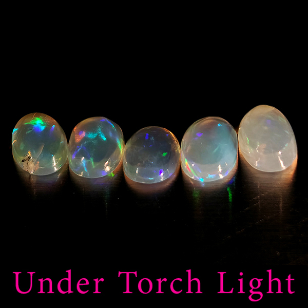 Natural Multi Color Opal 1.33 Ct. 5 Pcs Oval Cabochon Shape 6.1 x 4.2 Mm Gems