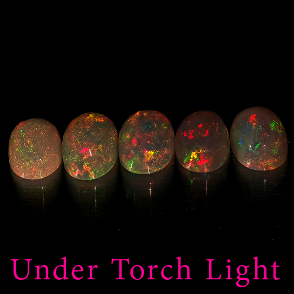 Natural Multi Color Opal 1.78 Ct. 5 Pcs Oval Cabochon Shape 6.1 x 4.1 Mm Gems