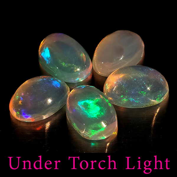 Natural Multi Color Opal 1.42 Ct. 5 Pcs Oval Cabochon Shape 6.1 x 4.2 Mm Gems