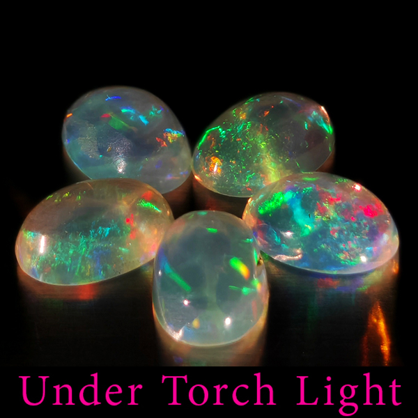 Natural Multi Color Opal 1.43 Ct. 5 Pcs Oval Cabochon Shape 6.1 x 4.2 Mm Gems