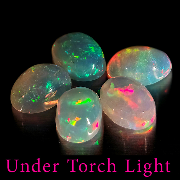 Natural Multi Color Opal 1.65 Ct. 5 Pcs Oval Cabochon Shape 6.1 x 4.2 Mm Gems