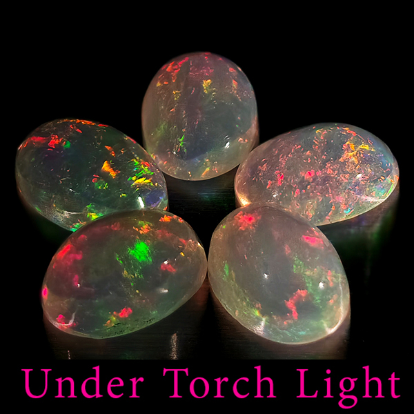 Natural Multi Color Opal 1.45 Ct. 5 Pcs Oval Cabochon Shape 6.1 x 4.1 Mm Gems