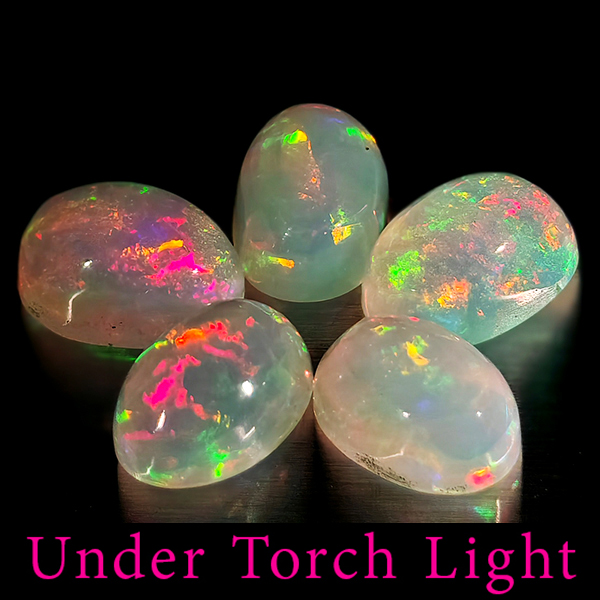 Natural Multi Color Opal 1.97 Ct. 5 Pcs Oval Cabochon Shape 6 x 4.1 Mm Gems