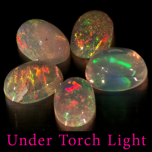 Natural Multi Color Opal 1.60 Ct. 5 Pcs Oval Cabochon Shape 6 x 4.1 Mm Gemstones