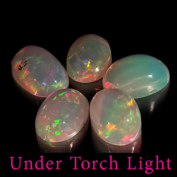 Natural Multi Color Opal 1.46 Ct. 5 Pcs Oval Cabochon Shape 6.1 x 4.2 Mm Gems