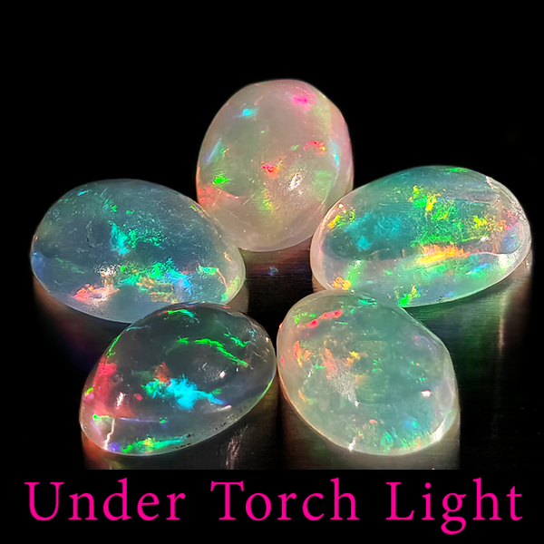 Natural Multi Color Opal 1.46 Ct. 5 Pcs Oval Cabochon Shape 6.1 x 4.2 Mm Gems