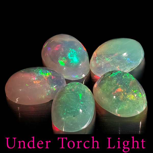 Natural Multi Color Opal 1.54 Ct. 5 Pcs Oval Cabochon Shape 6 x 4.1 Mm Gems