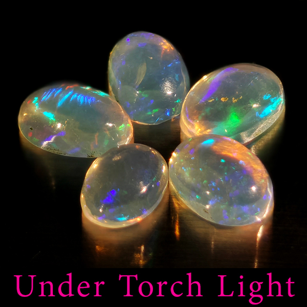 Natural Multi Color Opal 1.39 Ct. 5 Pcs Oval Cabochon Shape 6 x 4.2 Mm Gems