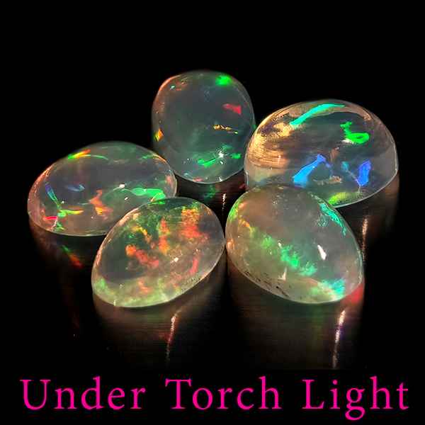 Natural Multi Color Opal 1.62 Ct. 5 Pcs Oval Cabochon Shape 6.1 x 4.1 Mm Gems