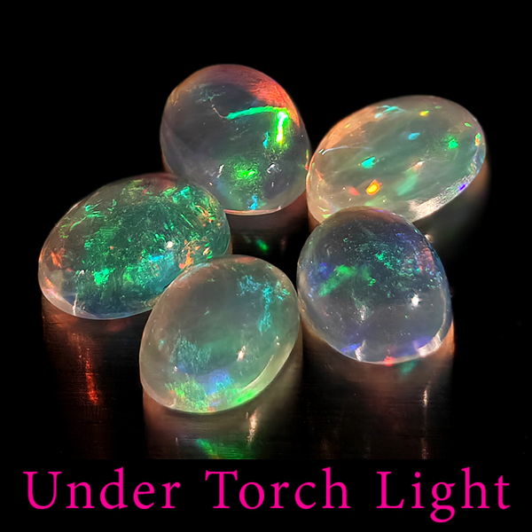 Natural Multi Color Opal 1.52 Ct. 5 Pcs Oval Cabochon Shape 6 x 4.1 Mm Gems