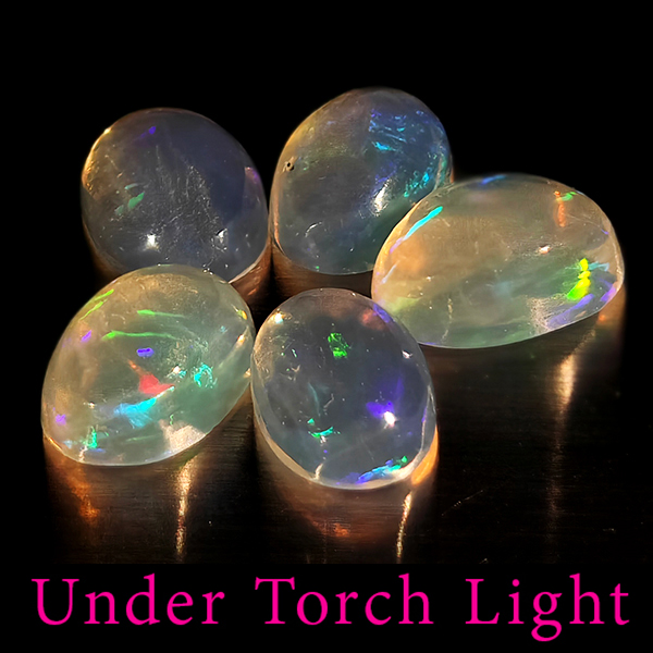 Natural Multi Color Opal 1.59 Ct. 5 Pcs Oval Cabochon Shape 6.1 x 4.1 Mm Gems