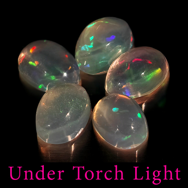 Natural Multi Color Opal 1.60 Ct. 5 Pcs Oval Cabochon Shape 6 x 4.1 Mm Gems