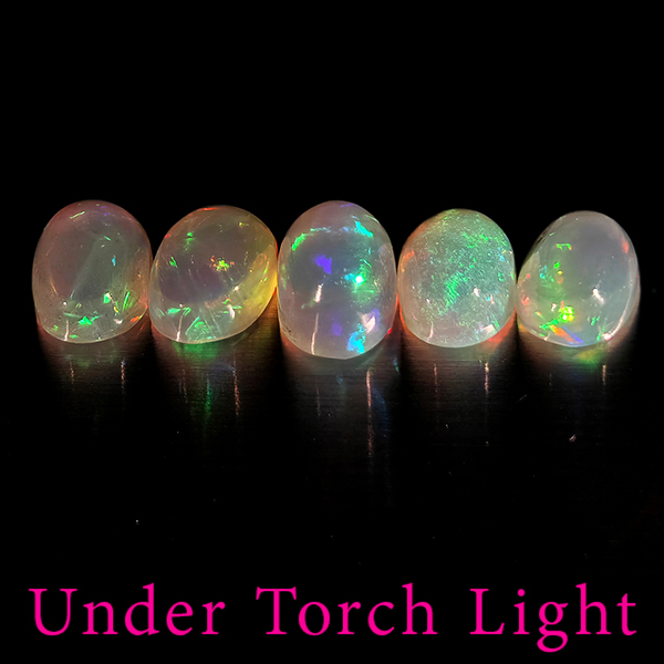 Natural Multi Color Opal 1.81 Ct. 5 Pcs Oval Cabochon Shape 6.1 x 4.1 Mm Gems