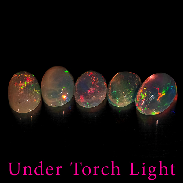 Natural Multi Color Opal 1.35 Ct. 5 Pcs Oval Cabochon Shape 6.1 x 4.2 Mm Gems
