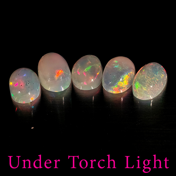 Natural Multi Color Opal 1.34 Ct. 5 Pcs Oval Cabochon Shape 6.1 x 4.2 Mm Gems