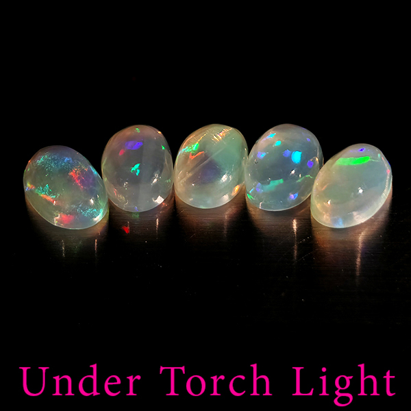 Natural Multi Color Opal 1.67 Ct. 5 Pcs Oval Cabochon Shape 6 x 4.1 Mm Gems