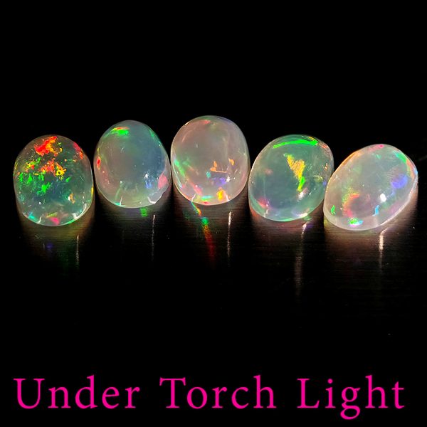 Natural Multi Color Opal 1.33 Ct. 5 Pcs Oval Cabochon Shape 6.1 x 4.2 Mm Gems