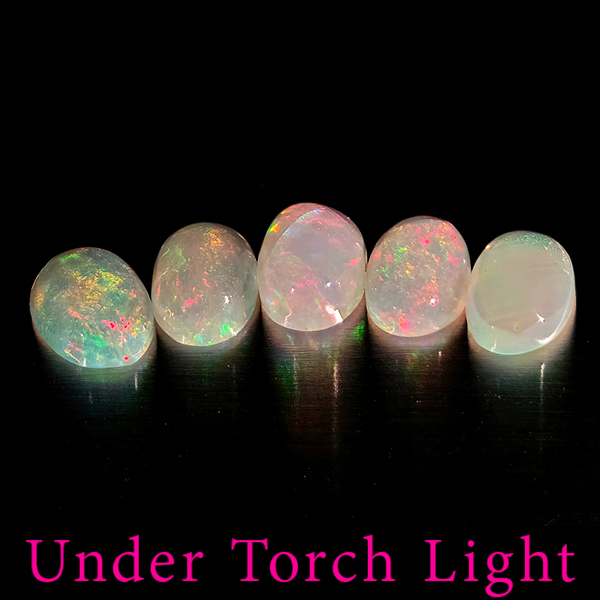 Natural Multi Color Opal 1.29 Ct. 5 Pcs Oval Cabochon Shape 6 x 4.1 Mm Gems