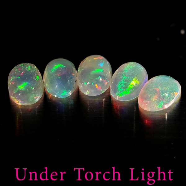Natural Multi Color Opal 1.42 Ct. 5 Pcs Oval Cabochon Shape 6.1 x 4.2 Mm Gems