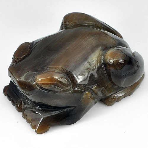 Unheated 278.47 Ct. Frog Carving Natural Brown Petrified Wood From Thailand