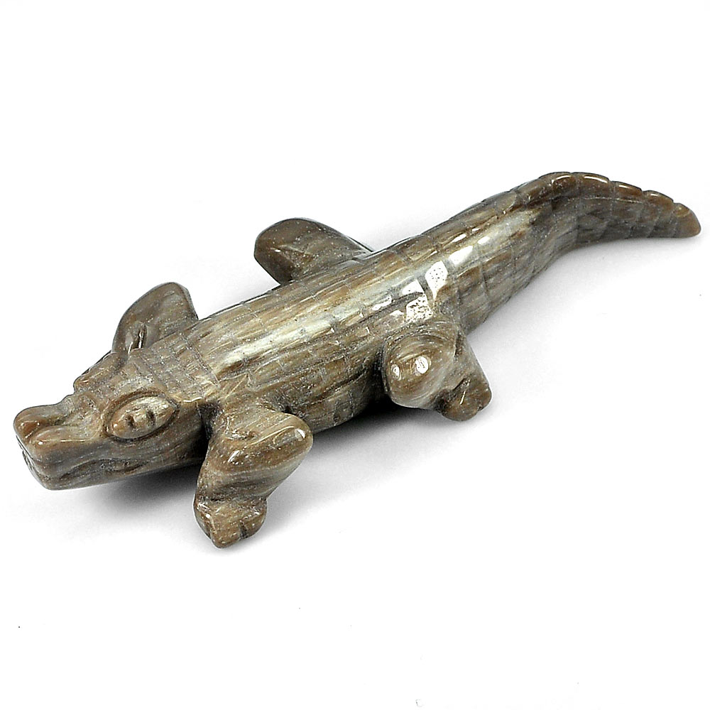 Brown Petrified Wood Crocodile Carving 246.33 Ct. Natural Unheated