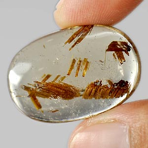 23.51 Ct. Natural White Brown Rutilated Quartz Oval Cabochon Unheated