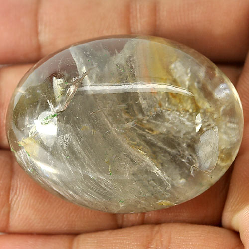 163.38 Ct. Oval Cabochon Natural White Brown Moss Quartz Unheated