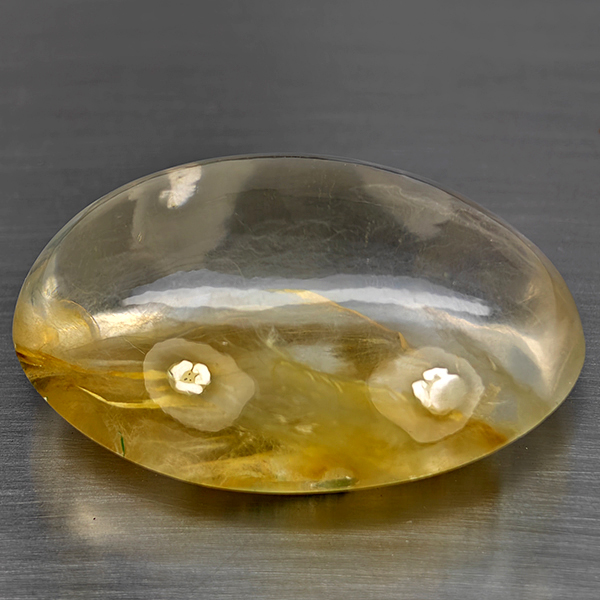 Natural White Yellow Rutilated Quartz 115.58 Ct. Oval Cabochon Shape 37 x 26 Mm Gemstone