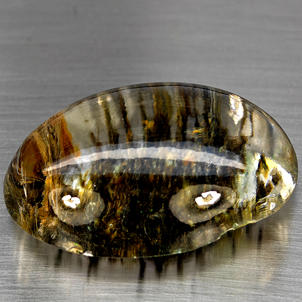 Natural White Black Rutilated Quartz 119.75 Ct. Oval Cabochon Shape 39 x 26 Mm Gemstone