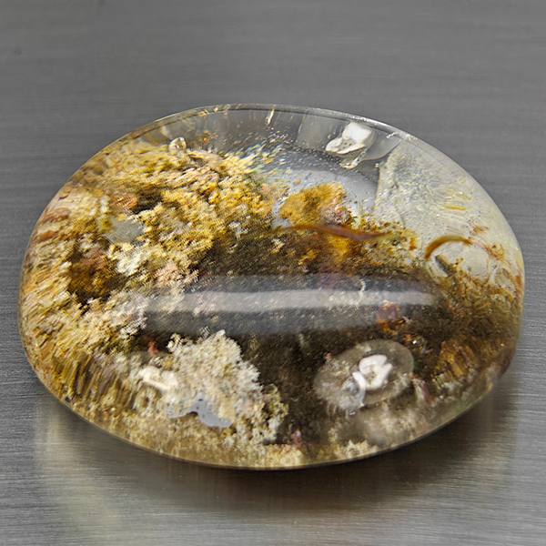 Natural White Black Rutilated Quartz 129.92 Ct. Oval Cabochon Shape 34 x 30 Mm Gemstone