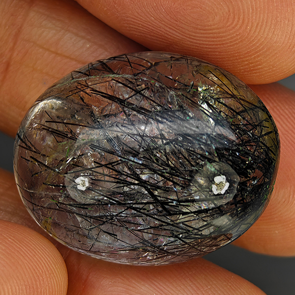 Natural White Black Rutilated Quartz 55.16 Ct. Oval Cabochon Shape 26 x 21 Mm Gemstone From Thailand