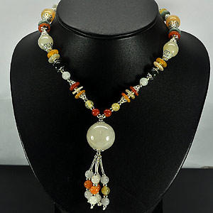 409.67 Ct. Pretty Natural Fancy Color Jade Bead Nickel Necklace Length 17 Inch.