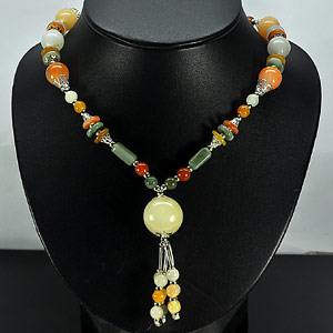 435.08 Ct. Cute Natural Fancy Color Jade Bead Nickel Necklace Length 17 Inch.