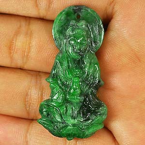 Unheated 45.31 Ct. Natural Green Guan Yin Carving Jade Pendant