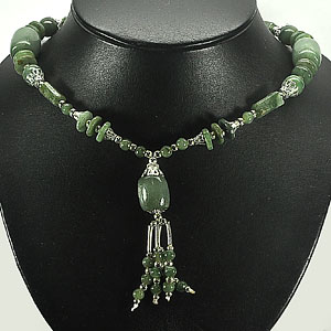 388.36 Ct. Length 16 Inch. Natural Green Jade Bead Nickel Necklace