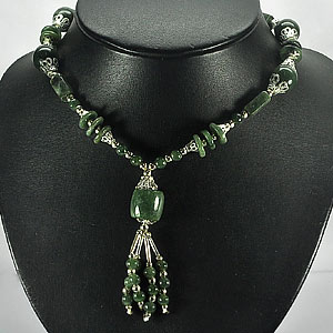315.56 Ct. Nice Natural Green Jade Bead Nickel Necklace Length 15.5 Inch.