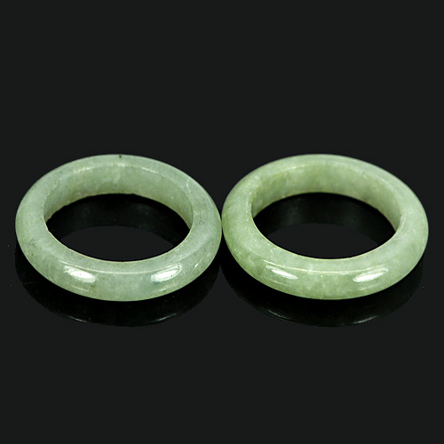 White Green Rings Jade Sz 5 Natural Gemstones 21.66 Ct. 2 Pcs. Round Shape