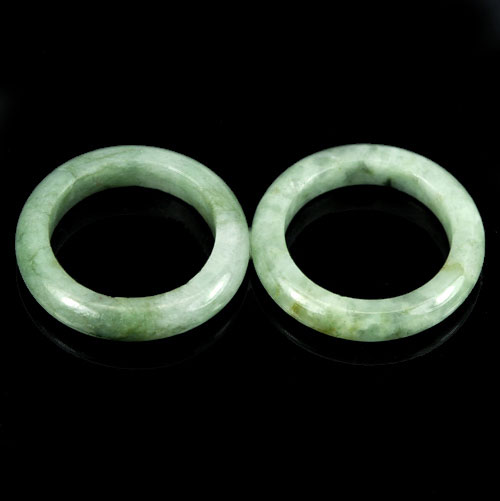 White Green Rings Jade Size 5 Unheated 21.79 Ct. 2 Pcs. Round Shape Natural Gems