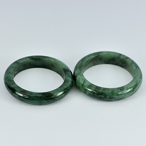Green Black Rings Jade Size 7 Unheated 22.87 Ct. 2 Pcs. Round Natural Gemstones