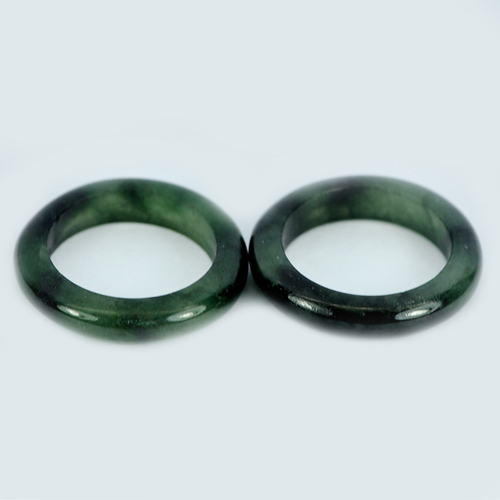 Green Black Rings Jade Sz 5 Round Shape 21.92 Ct. 2 Pcs. Natural Gemstones